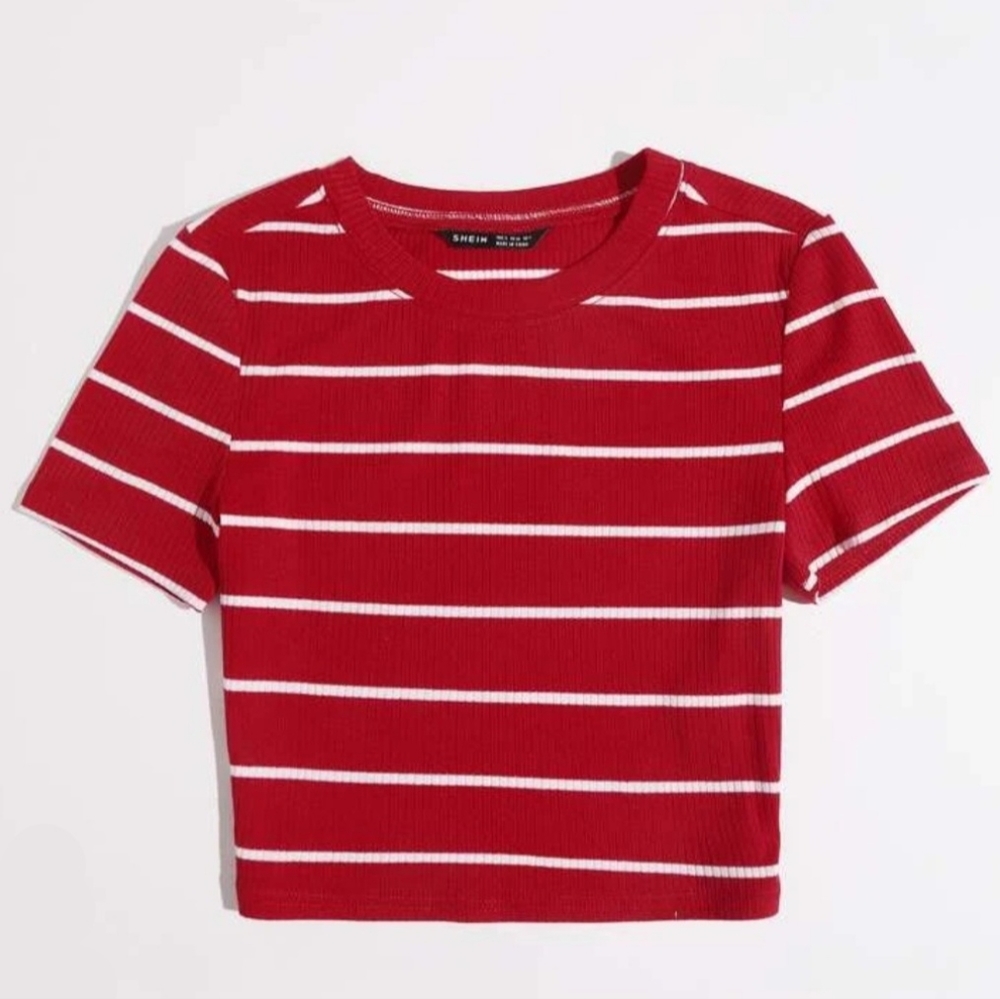 SHEIN Red Striped Cropped Tee